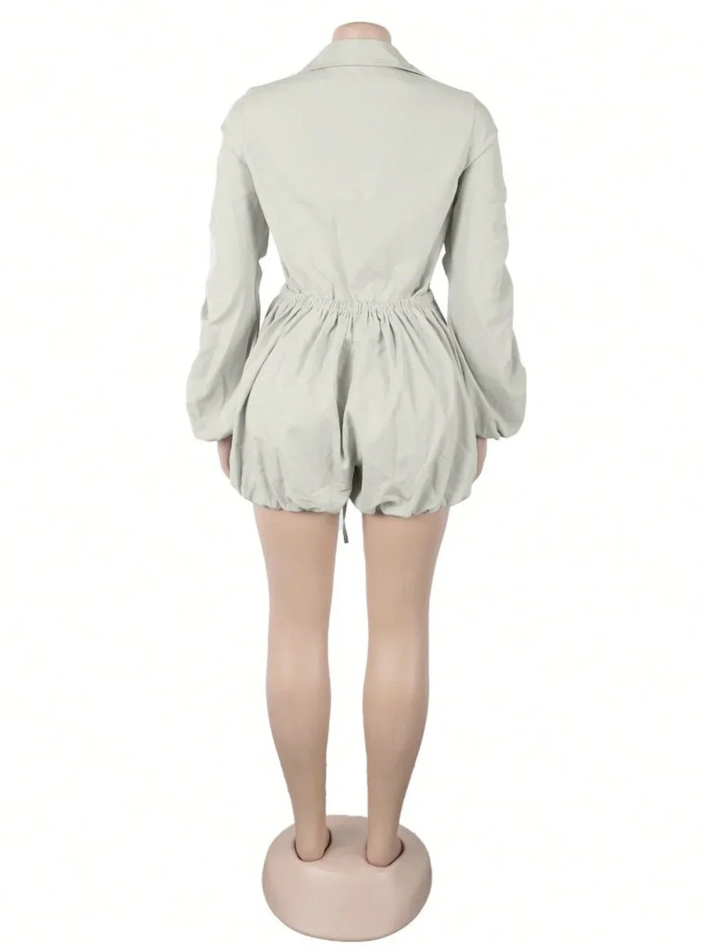 Light Grey Party Women's Button Ruched Long Sleeve Drawstring Playsuit